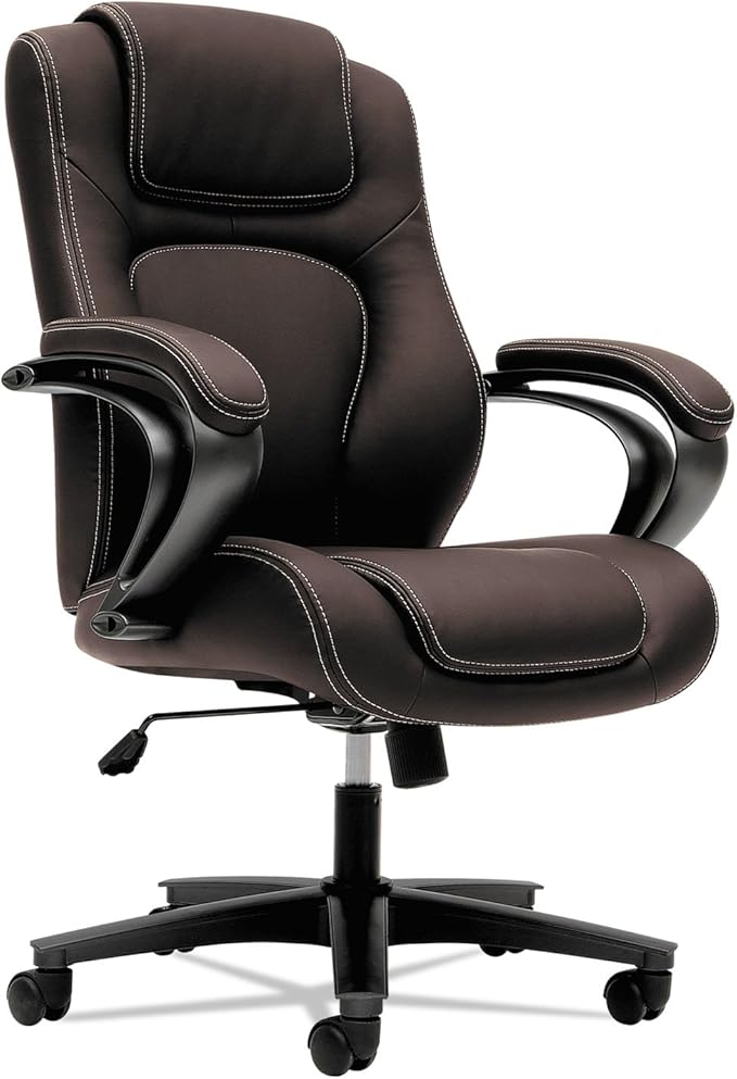 basyx by HON Managerial Chair - High-Back Office Chair with Arms for Computer Desk, Brown (HVL402)