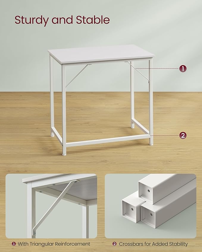 VASAGLE Computer Desk, Office Work Desk, 31.5 x 19.7 x 29.9 Inches, for Study, Bedroom, Home Office, Living Room, Maple White and Cloud White ULWD038W44
