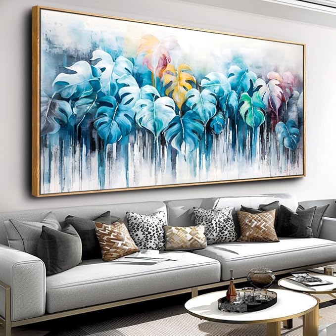 Wall Art Colorful Leaf Abstract Modern Artwork Canvas Painting for Bedroom Living Room Office Large Decor 24"x48" with Framed