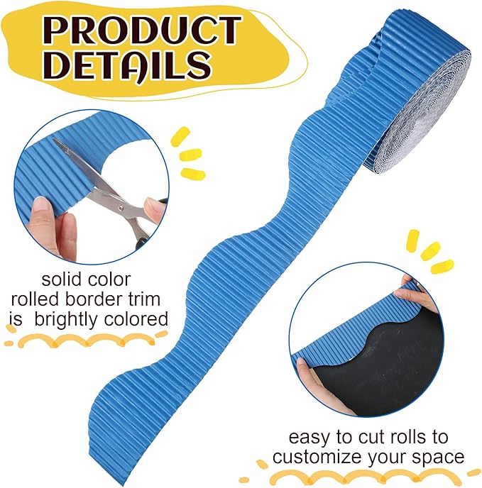 Harloon 6 Pcs 300ft Bulletin Board Borders Bulk Classroom Scalloped Borders Poster Cork Bulletin Board Trim Decor for 100 Day of School Teacher Students Supplies, 6 Colors