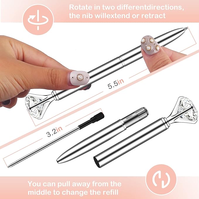 PASISIBICK 20 Silver Diamond Pens Cute Beautiful Ballpoint Pens for Women Wedding Coworkers Crystal Gifts(20 PCS)
