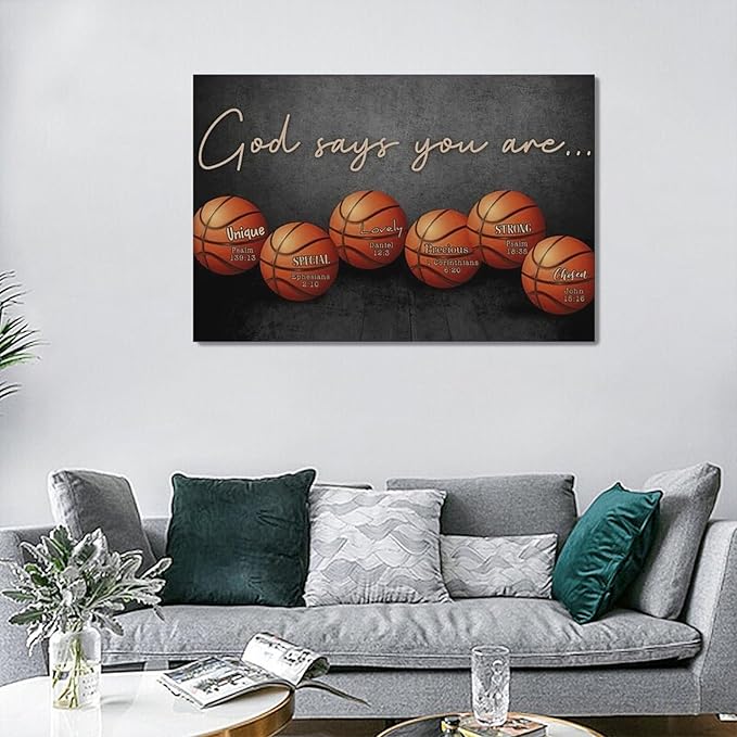 Inspirational Basketball Boys Room Wall Art Motivational Sports Basketball Pictures Wall Decor God Says You Are Canvas Print Painting Modern Home Artwork For Dorm Gym Bedroom Framed 24"x16"