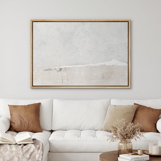 SIGNWIN Framed Canvas Print Wall Art Gray White Watercolor Landscape Abstract Shapes Illustrations Modern Art Decorative Contemporary Chic Minimal for Living Room, Bedroom, Office - 16"x24" Natural