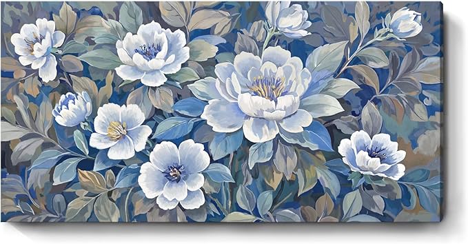 amatop Oversized Wall Art Large Floral Blue Canvas Picture Modern Canvas Wall Decor For Living Room Botanical Artwork Abstract Art Print For Dining Room Bedroom Hallway And Office 58X29