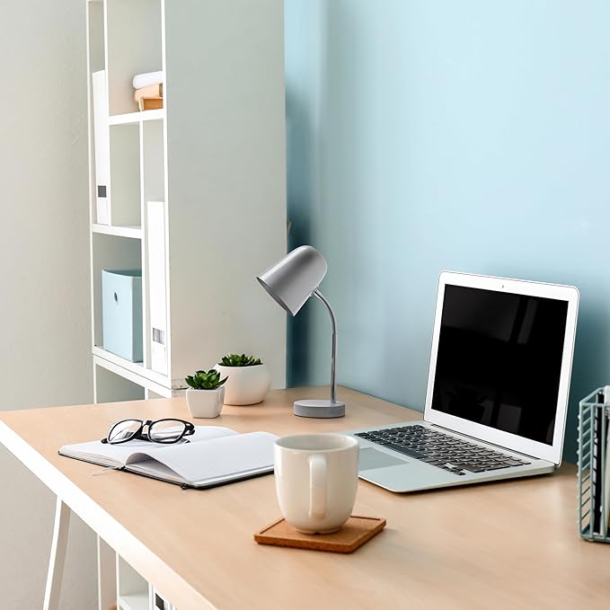 Simple Designs LD1075-SLV 15.28" Sleek Essentials Minimalist Metal Desk Task Lamp, for Office, Desk, Nightstand, Dorm, Silver