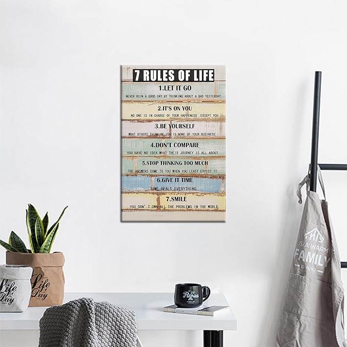 Inspirational Wall Art 7 Rules Of Life Motivational Poster Entrepreneur Quotes Wall Decor for Home Bedroom Office Bathroom Canvas Print Framed Decoration Ready to Hang [12''Wx18''H]