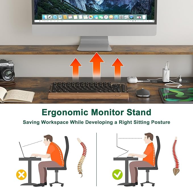 L Shaped Desk with Drawers, 66" Home Office Desk with Power Outlet and Led Strip, Computer Desk with Storage Shelves & Monitor Stand, Large Corner Desk Gaming Desk, Rustic Brown