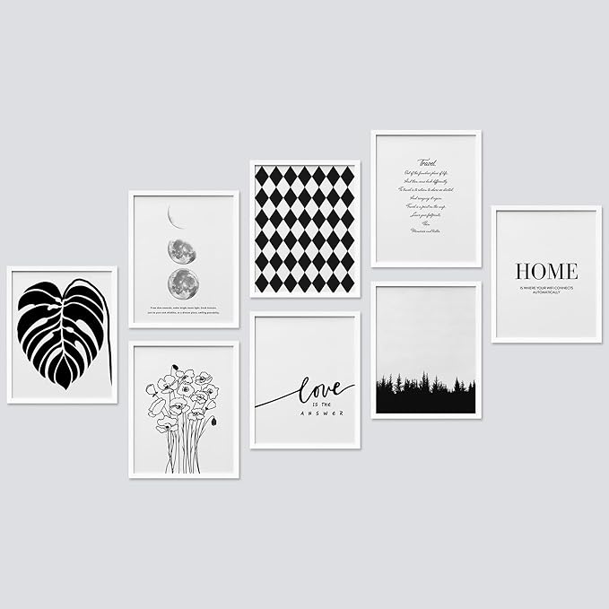 SIGNWIN Framed Poster Bathroom Decor 11"x14"x 8 White, Wall Art Room Decor Multicolor for Living Room, Bedroom, Office Black White Monstera Leaf Love Home Typography Nature Abstract Shapes