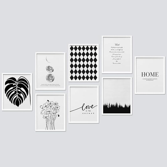 SIGNWIN Framed Poster Bathroom Decor, Wall Art Room Decor Multicolor for Living Room, Bedroom, Office Black White Monstera Leaf Love Home Typography Nature Abstract Shapes - 8"x10"x 8 White