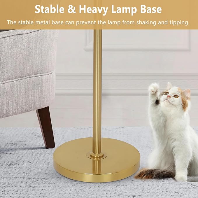 Gold Crystal Floor Lamps for Living Room, Dimmable 3 Lights Modern Standing Lamp with Crystal Shade, Dimmer Switch, 65" Industrial Tall Tree Lamp, Vintage Brass Corner Lamp for Bedroom