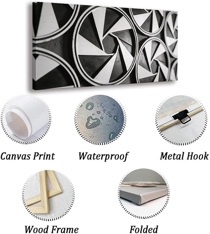 Modern Geometric Framed Canvas Wall Art for Living Room, Black White Abstract Decor 48"L x 24"W
