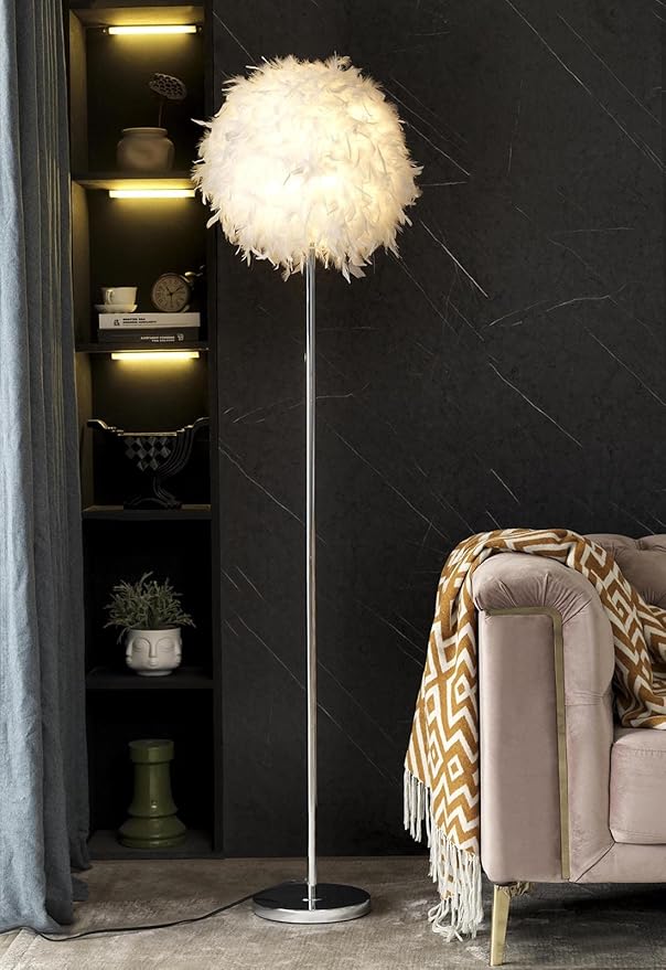 Floor Lamp, Elegant White Feather Standing Lamps with On/Off Switch