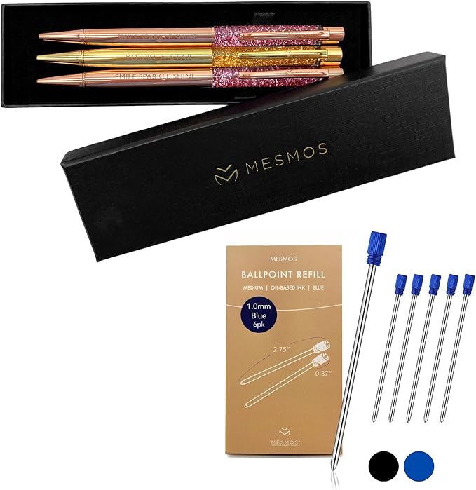 MESMOS Ballpoint Pen Refills 2.75inch (7cm) Pen Refills 1.0mm Medium Tip,Pen Replacement Cartridges Twist Pens and Crystal Ball Point Pens, fits The Mesmos Glorious Pen Set. (Blue Ink)