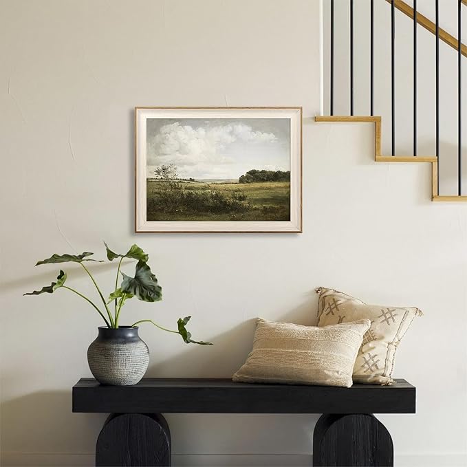 ASTRDECOR Framed Canvas Wall Decor for Bedroom, Vintage Nature Wall Art for Home Decor Aesthetic, Mountain Pictures Green Wall Decor Living Room, Meadow Oil Painting Landscape Wall Art Prints-12''x16''