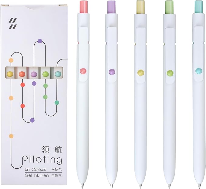 MengRan Gel Ink Pen Set,0.5mm Fine Point Tip,Quick Drying Ink, Kwaii Pretty Cute Pens Gifts for Girls (5 Pcs University-Black Ink)