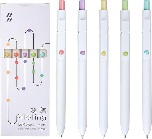 MengRan Gel Ink Pen Set,0.5mm Fine Point Tip,Quick Drying Ink, Kwaii Pretty Cute Pens Gifts for Girls (5 Pcs University-Black Ink)