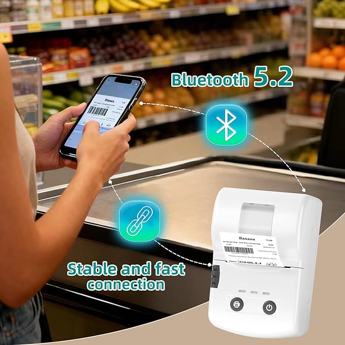 Portable Bluetooth Label Maker Machine with 3 Waterproof Label Rolls, 2 Inch Lightweight Thermal Label Printer for Small Business Office School Home Kitchen No Ink Needed