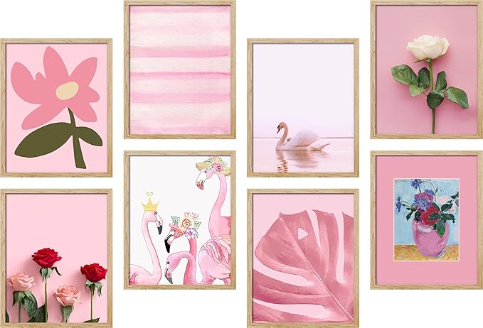 SIGNWIN Framed Poster Bathroom Decor, Wall Art Room Decor Multicolor for Living Room, Bedroom, Office Pink Swan Botanical Flower Daisy Rose Monstera Nature Abstract Shapes - 12"x16"x 8 Natural