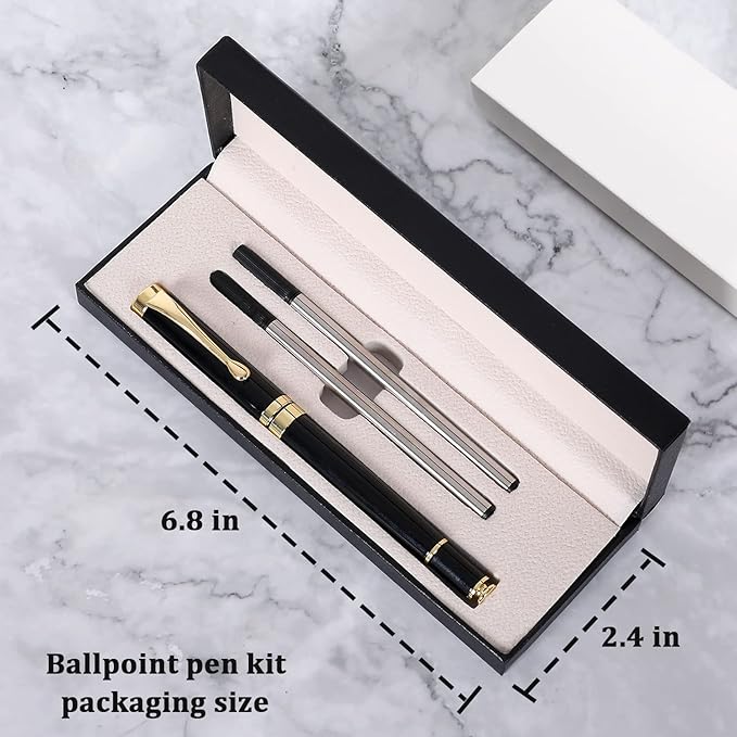 Deluxe Ballpoint Pen Kit,Office Business Signing Ballpoint Pen with Two Replacement Black Refills, 0.5mm Nib, Black Classic Gift Box, Creative Writing Gift for Men and Women (Gold B)