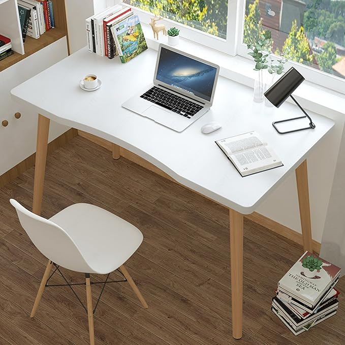 Nordic Style Computer Desk - Ergonomic Wood Writing Table for Home Office & Study - Spacious Desktop for Students & Professionals White