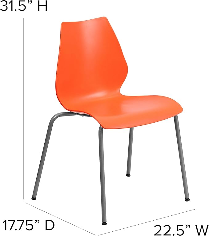 Flash Furniture HERCULES Series 770 lb. Capacity Orange Stack Chair with Lumbar Support and Silver Frame