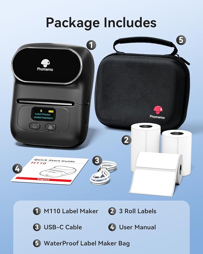 Phomemo Label Maker with 3 Roll Labels and Bag, Barcode Label Printer for Small Business, Logo Office, School, Home, Sticker Printer Compatible with Phones & PC