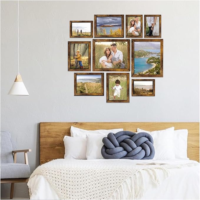 Gallery Wall Frame Set, Picture Frames Collage Wall Decor 10 Pcs, Picture Frame Set for Wall Mounting or Tabletop Display, Multi Sizes Including 8x10, 5x7, 4x6 Family Photo Frames,Rustic Brown