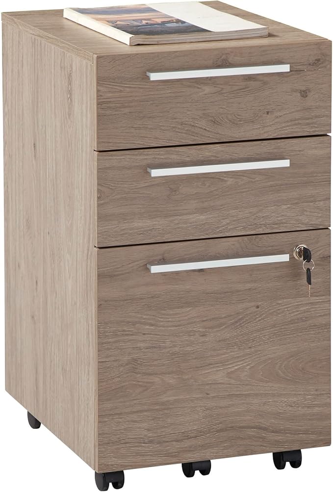 Realspace® Trezza 19" D Vertical 3-Drawer Mobile File Cabinet, Light Oak