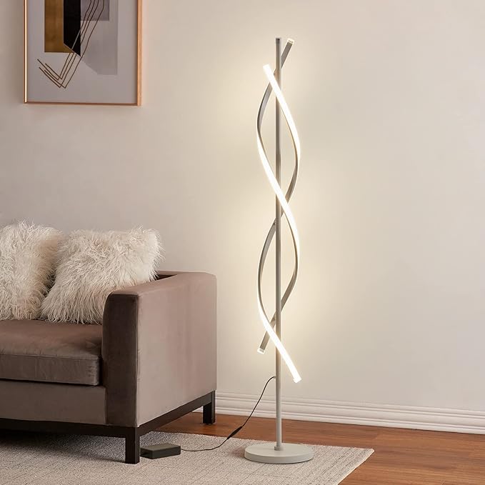 LED Floor Lamps for Living Room,Spiral Modern Floor Lamps with Remote Control 60 Inch Dimmable White Floor Lamp 48W Standing Lamp with Timer 3 Color Temperature Corner Floor Lamp for Bedroom