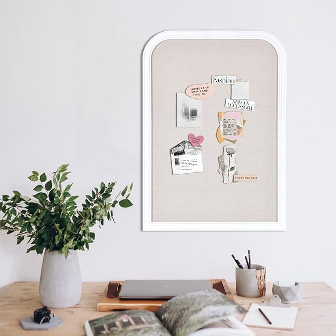Bulletin Board with Linen, 31.5x23.6 inches Bulletin Board with White Wood Style Frame, Decorative Hanging Pin Board Vision Board Message Board for Office School Home Decor(2R&2S,L-6080,1p)