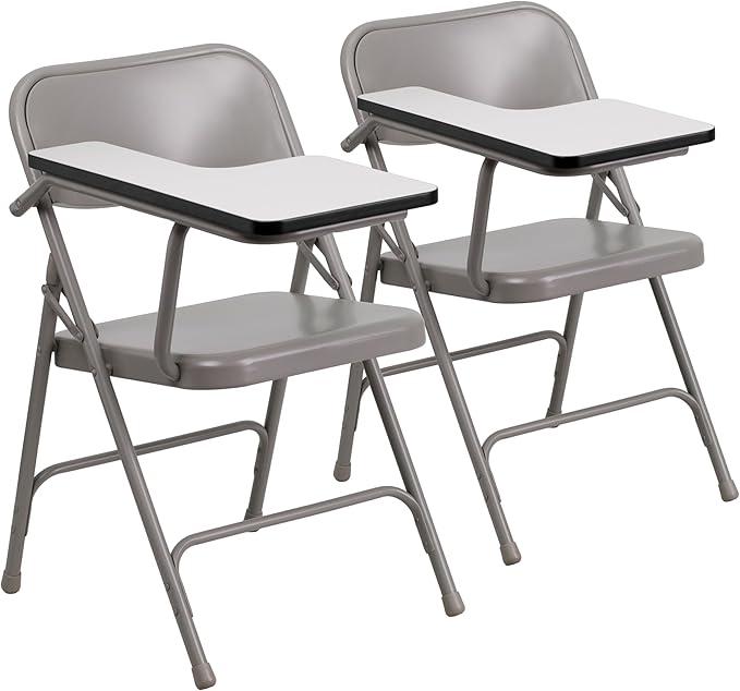 Flash Furniture Rutherford Steel Folding Chair with Right Handed Tablet Arm, Commercial Foldable Conference Room Tablet Arm Chair, Set of 2, Gray
