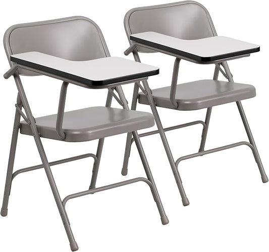 Flash Furniture Rutherford Steel Folding Chair with Right Handed Tablet Arm, Commercial Foldable Conference Room Tablet Arm Chair, Set of 2, Gray