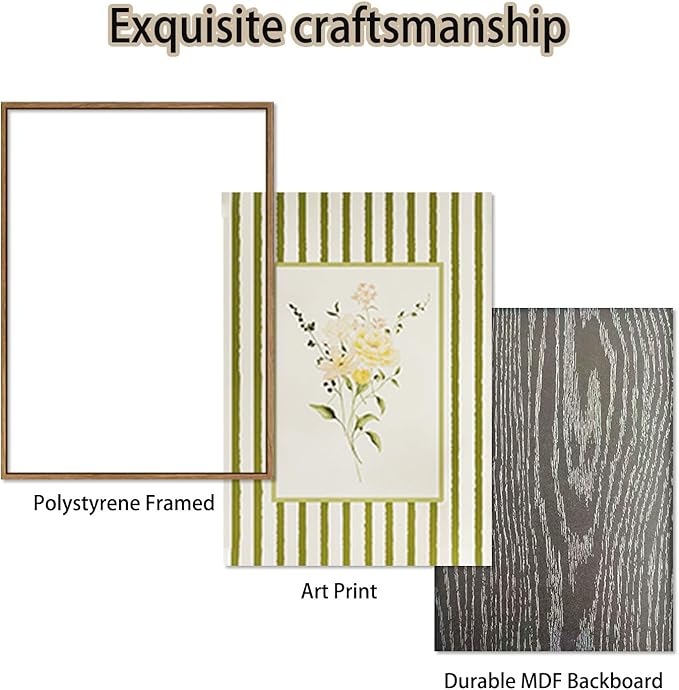 KISSFOX 3 Piece Framed Wall Art Floral Wall Decor Wildflower Canvas Wall Art Flower Pictures Boho Botanical Paintings Green Poster Wall Decor For Girly Room Bedroom Apartment Dorm Living Room