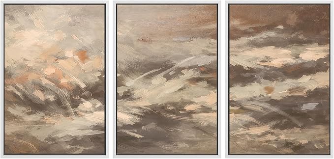 SIGNWIN Framed Canvas Print Wall Art Set Warm Earth Tone Brushstroke Abstract Illustrations Modern Art Decorative Boho Relax/Zen Nordic for Living Room, Bedroom, Office - 24"x36"x3 White