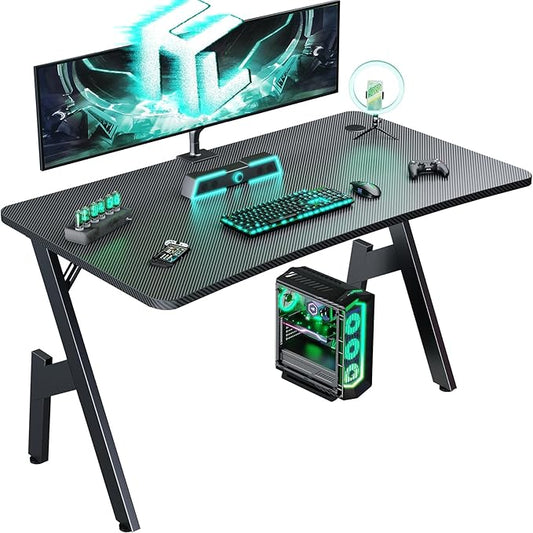 HLDIRECT 40 Inch Gaming Desk, Small Computer Gaming Desk Table with Cable Management, Ergonomic A Shape Modern Carbon Fiber Gamer Table Pc Workstation Home Office Desks for Small Space, Black