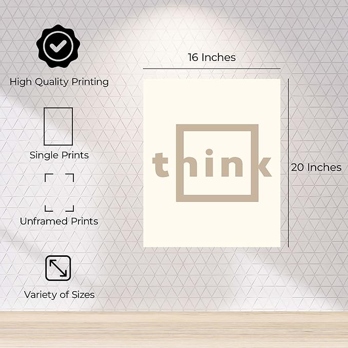 ALPINE INK CO. Think Glossy Poster - Simple Word Graphic Design - Clean Minimal Modern Style - Office Workspace Home Study Wall Decor - 16x20 Unframed Glossy Print