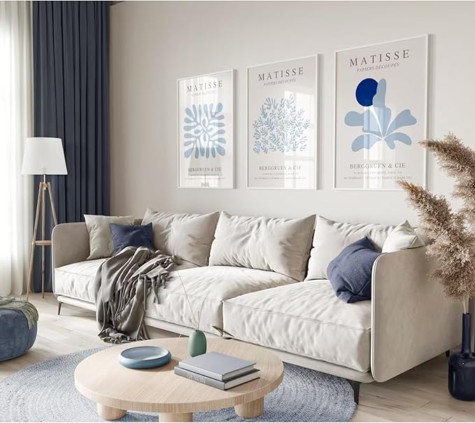 Youillne Henri Matisse Wall Art Prints Abstract Aesthetic Canvas Wall Art Blue Wall Decor Abstract Matisse Poster Minimalist Pictures Flower Market Painting for Bathroom 12x16 Inch Unframed Set of 3