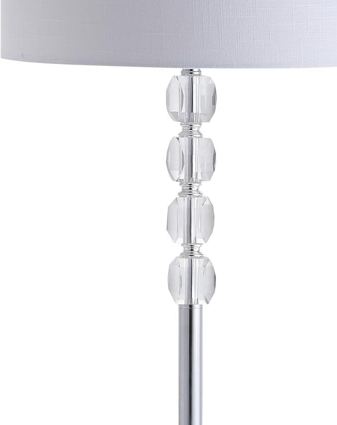 JONATHAN Y 59.5" Chrome and Crystal LED Floor Lamp, Glam Contemporary Standing Pole Light with White Linen Drum Shade for Living Room Bedroom, LED Bulb Included JYL2028A