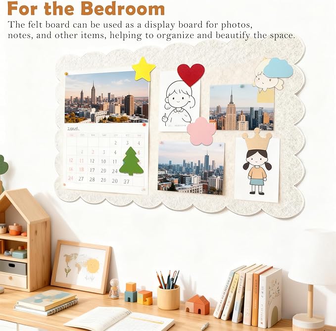 Felt Bulletin Board 36"×24" Large Pin Cork Boards for Walls Decor(with 30 Pcs Push Pins) Picture Photo Wall Display Notice Vision Board Office Supplies Accessories Kitchen,Classroom,Home,Room Decor