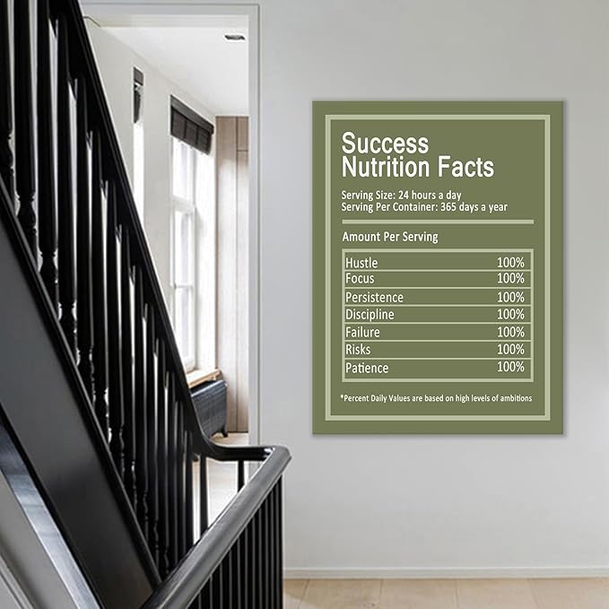 Success Motivational Canvas Poster Wall Art Nutrition Facts Entrepreneur Quotes Large Picture Print Inspirational Painting Artwork for Living Room Office Wall Decoration Ready to Hang [30''Wx 40''H]