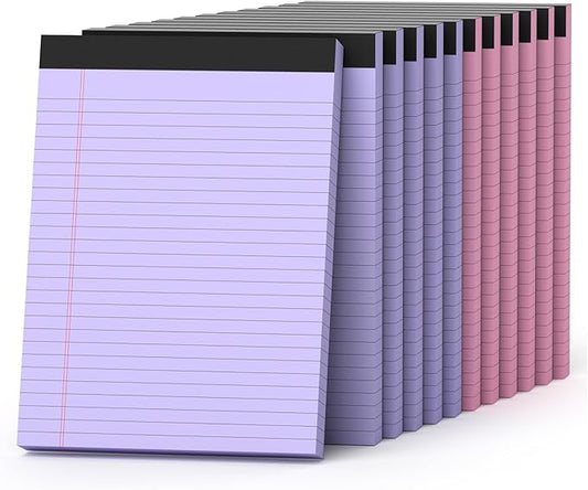 8.5 x 11 Legal Pads, Colored Legal Pads, Wide Ruled, 12 Pack Note Pads 8.5 x 11, Pink Perforated Note Pads with Sturdy White Back, Purple Writing Pad,30 Sheets Per Notepad for School, Home, Office