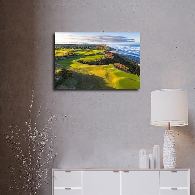 Bandon Dunes Golf Resort - Pacific Dunes Poster Canvas Print Modern Office Living Room Bathroom Decor Wall Art Gift (Framed,16×24inch)
