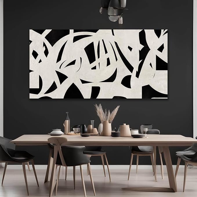 Geometric Wall Art Mid Century Modern Decor Black and White Pictures for Walls Canvas Photo Poster for Living Room Home Dining Room 24x48 Inch
