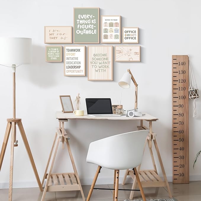 Faccito 8 Set Everything Is Figureoutable Inspirational Wall Art for Office Large Wooden Wall Decor Motivational Teamwork Framed Art Decor for Office Home Work Classroom Cubic