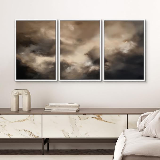 SIGNWIN Framed Canvas Print Wall Art Set Dramatic Stormy Sky Moody Cloudscape Illustrations Modern Art Decorative for Living Room, Bedroom, Office - 24"x36"x3 White