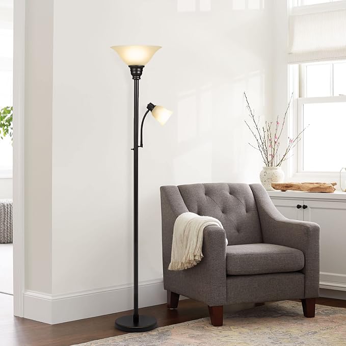 Catalina Lighting 18223-002 Transitional Uplight Floor Lamp with Reading Light, Standing Lamp, Living Room Light, LED Bulb NOT Included,71", Dark Bronze