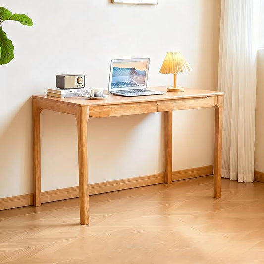 47"x24" Solid Wood Desk with Drawers,Wood Writing Desk for Small Spaces, Home Office Desks for Work,Gaming Study PC Desk for Bedroom,Student Computer Desks(Natural Wood Color, 47 inch)