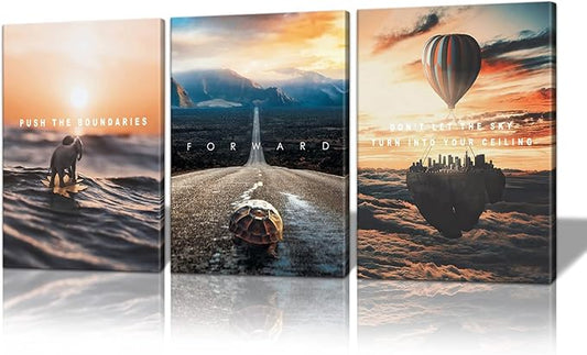 3 Pieces Inspirational Wall Art Large Motivational Wall Decor for Office Pictures Posters Framed Canvas Wall Art Prints Painting Artwork Decor Ready to Hang in Living Room Bedroom Classroom