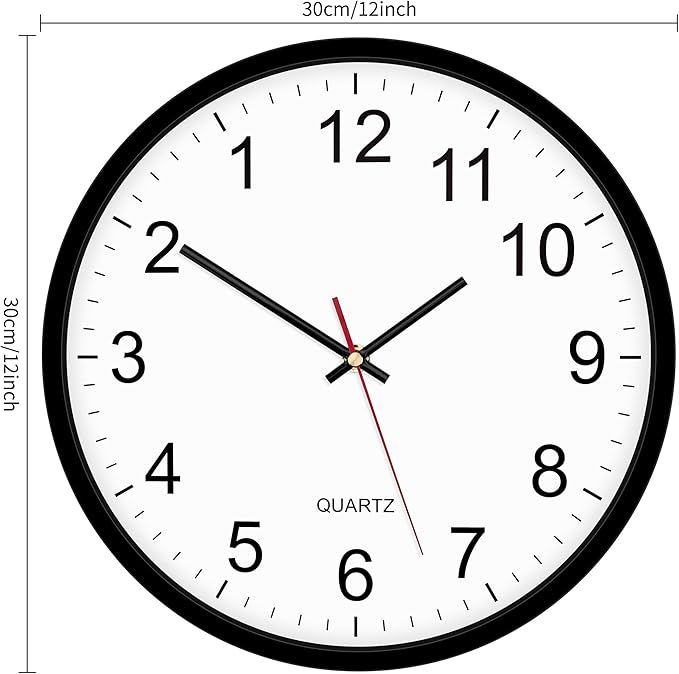 Foxtop Black Backwards Wall Clock, Runs Counterclockwise, 12 Inch Silent Non Ticking Battery Operated Round Analog Wall Clock for Bedroom Bathroom Home Office Classroom