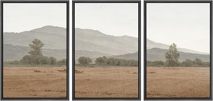 SIGNWIN Framed Canvas Print Wall Art Set Rustic Mountain Landscape in Earth Tones Illustrations Modern Art Decorative for Living Room, Bedroom, Office - 24"x36"x3 Black
